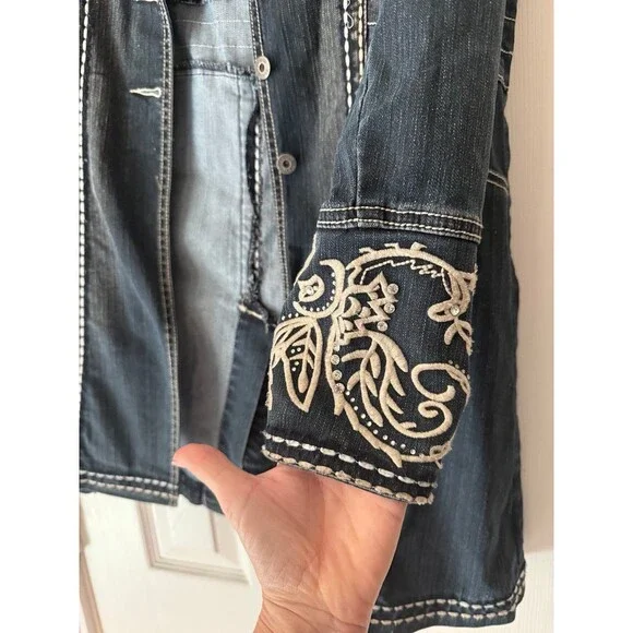 Zenim Denim Embroidered Jean Jacket M - Picture 4 of 8